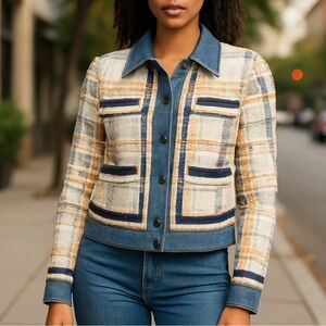 Veronica Beard Santiago Blazer Jacket Tweed Denim Sz‎ 0 NEW Cotton